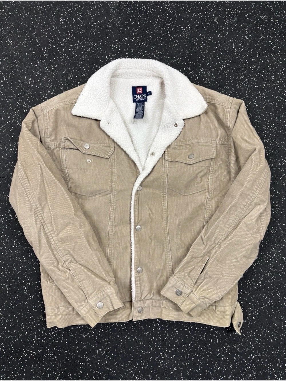 Chaps Men's Beige Corduroy Jacket with White Sherpa Lining | Sz M